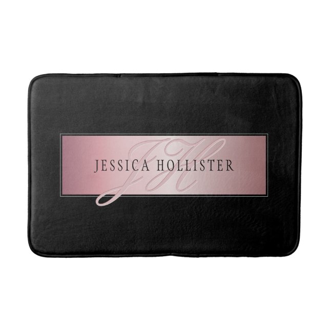 Elegant Blush Faux Rose Gold | Name & Initials Bath Mat (Front)