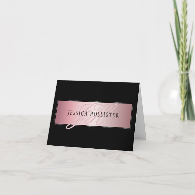 Elegant Blush Faux Rose Gold | Name & Initials Card (Front)