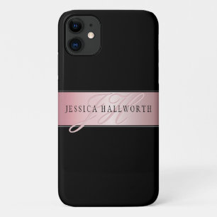 Elegant Blush Faux Rose Gold   Name & Initials iPhone 11 Case