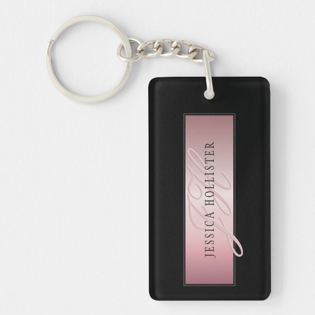 Elegant Blush Faux Rose Gold | Name & Initials Keychain (Front)