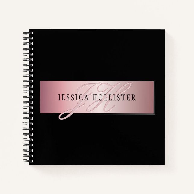 Elegant Blush Faux Rose Gold | Name & Initials Notebook (Front)