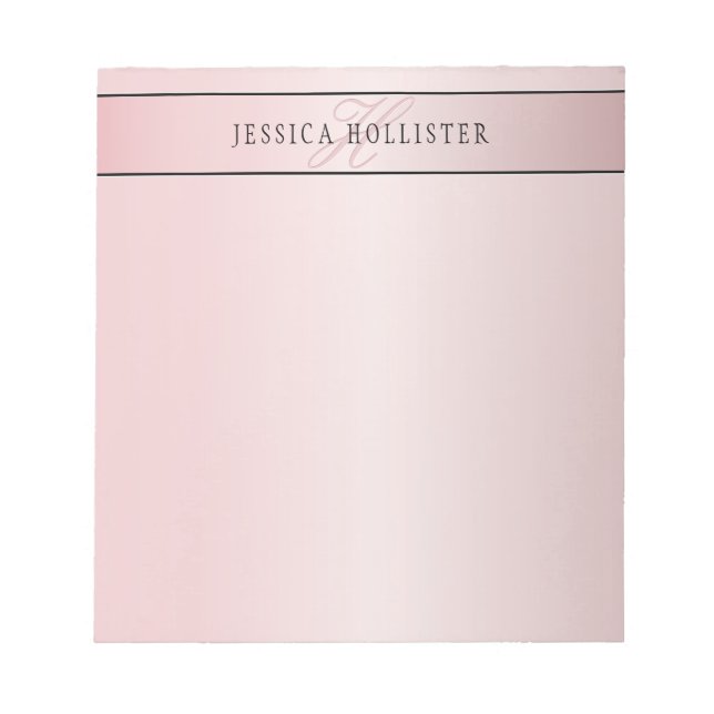 Elegant Blush Faux Rose Gold | Name & Initials Notepad (Front)