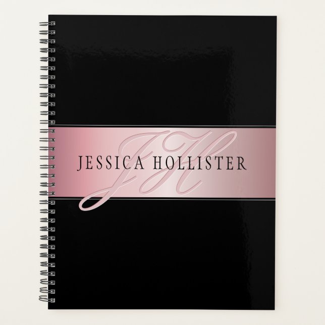 Elegant Blush Faux Rose Gold | Name & Initials Planner (Front)