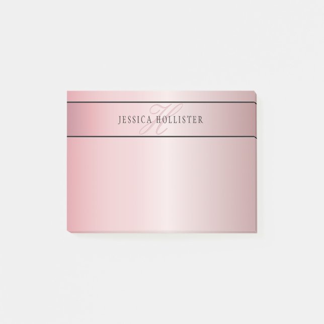 Elegant Blush Faux Rose Gold | Name & Initials Post-it Notes (Front)