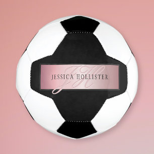 Elegant Blush Faux Rose Gold   Name & Initials Soccer Ball