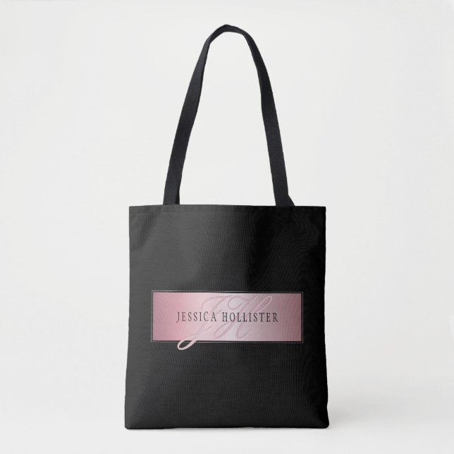 Elegant Blush Faux Rose Gold | Name & Initials Tote Bag (Front)