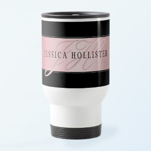 Elegant Blush Faux Rose Gold Name & Initials Travel Mug