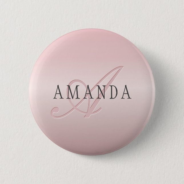 Elegant Blush Faux Rose Gold | Name & Monogram 2 Inch Round Button (Front)