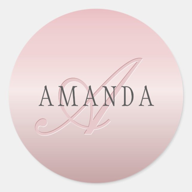 Elegant Blush Faux Rose Gold | Name & Monogram Classic Round Sticker (Front)