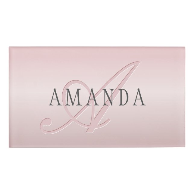 Elegant Blush Faux Rose Gold | Name & Monogram Tag (Front)