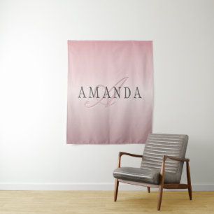 Elegant Blush Faux Rose Gold   Name & Monogram Tapestry