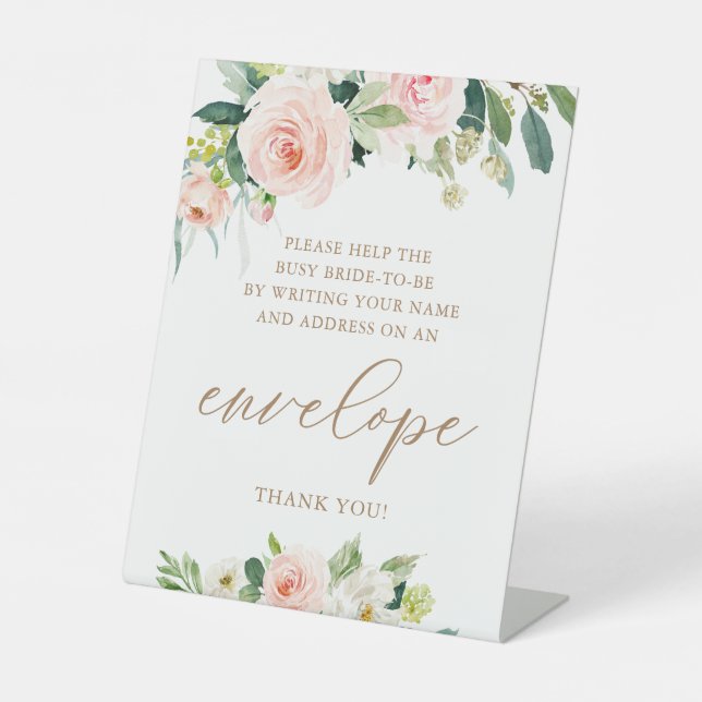 Elegant Blush Floral Address an Envelope Pedestal Sign (Front)