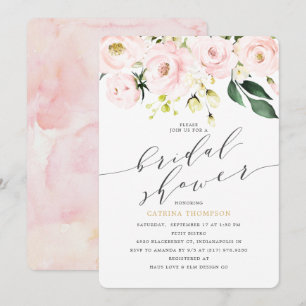 Elegant  Blush Floral and Eucalyptus Bridal Shower Invitation