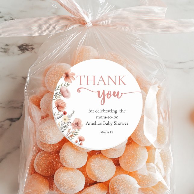 Elegant Blush Floral Baby in Bloom Thank You Classic Round Sticker (Creator Uploaded)