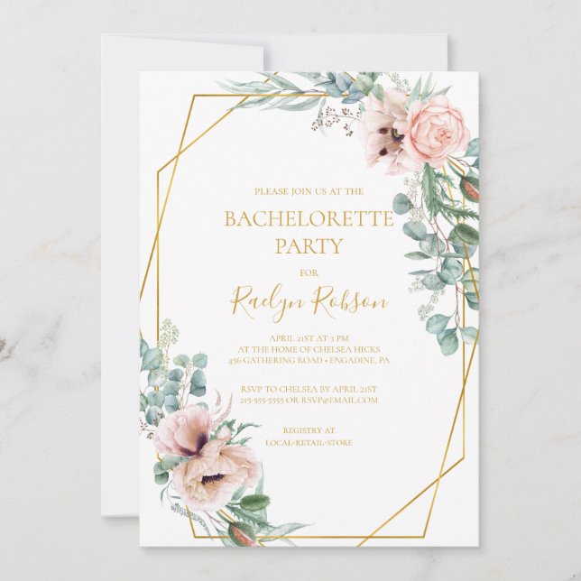 Elegant Blush Floral | Bachelorette Party Invitation (Front)
