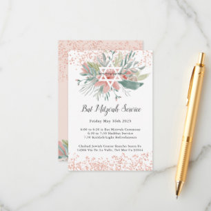 Elegant Blush Floral Bat Mitzvah Service Enclosure Card