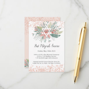 Elegant Blush Floral Bat Mitzvah Service Enclosure Card