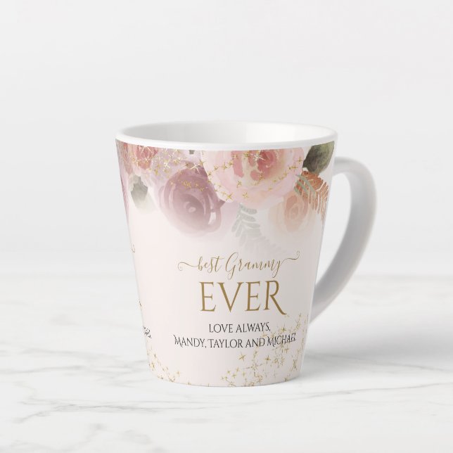 Elegant Blush Floral Best Grammy Ever Gold Stars Latte Mug (Right Angle)