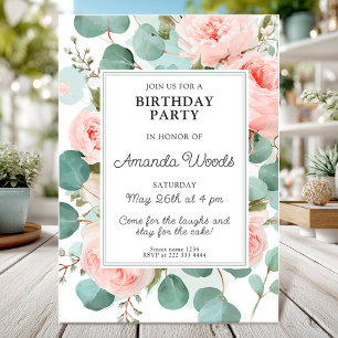 Elegant blush floral birthday party design invitation