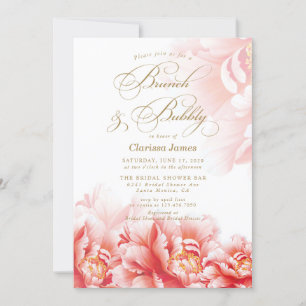 Elegant Blush Floral Bridal Shower Brunch & Bubbly Invitation