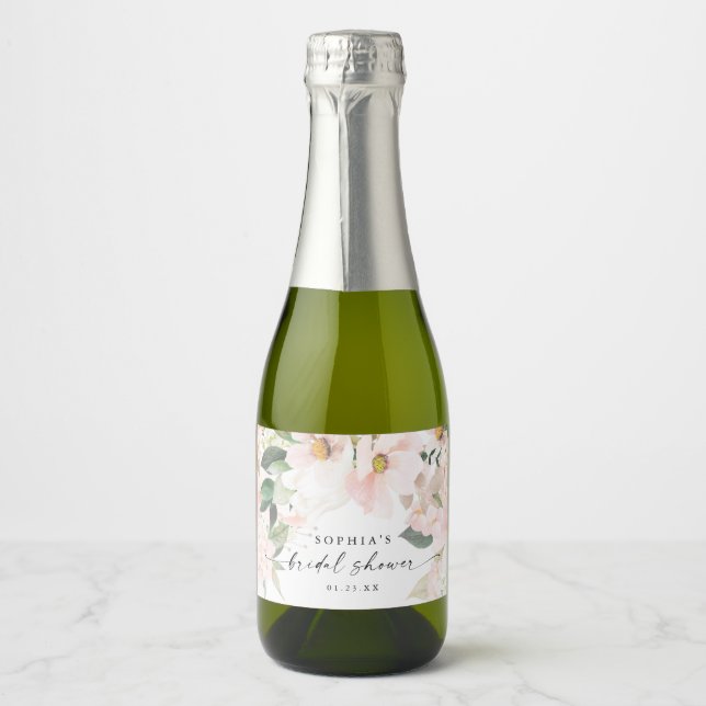 Elegant Blush Floral Bridal Shower Favours Sparkling Wine Label (Front)