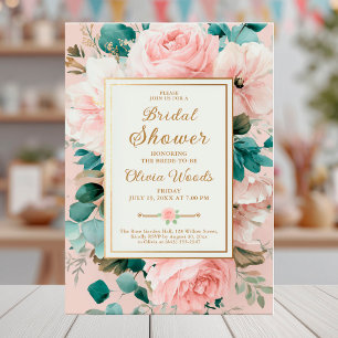 Elegant blush floral bridal shower invitation
