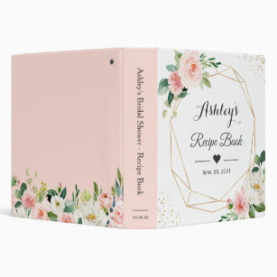 Elegant Blush Floral Bridal Shower Recipe Book Binder