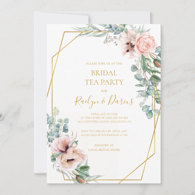 Elegant Blush Floral | Bridal Tea Party Invitation (Front)