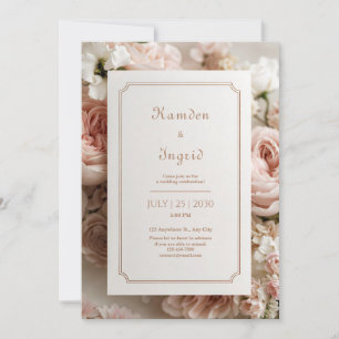 Elegant Blush Floral Bronze Ticket Frame Wedding Invitation