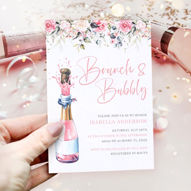 Elegant Blush Floral Brunch & Bubbly Bridal Shower Invitation (Creator Uploaded)