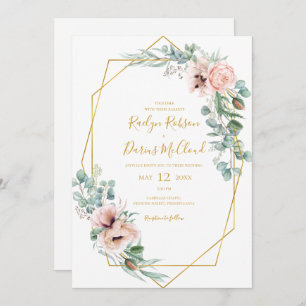 Elegant Blush Floral   Casual Wedding Invitation