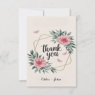 Elegant Blush Floral Custom Wedding Thank You Card