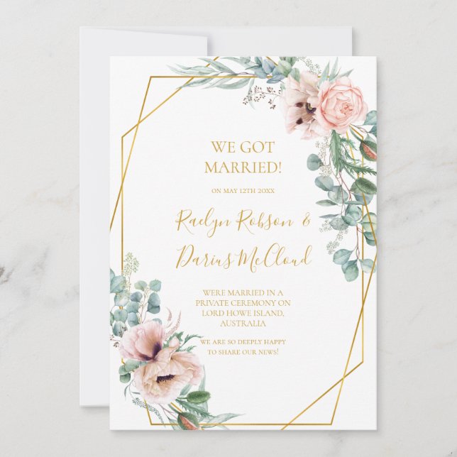 Elegant Blush Floral | Elopement Announcement (Front)