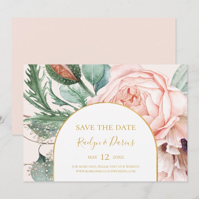 Elegant Blush Floral Garden | Pastel Horizontal Save The Date (Front/Back)