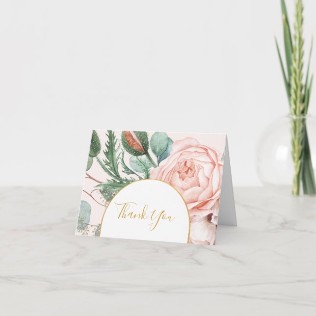 Elegant Blush Floral Garden | Pastel Thank You Card (Front)
