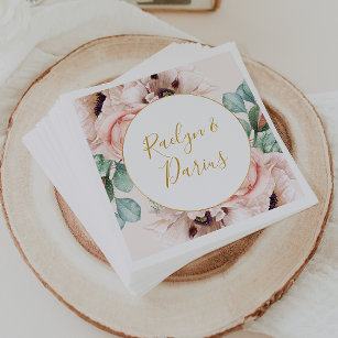 Elegant Blush Floral Garden   Pastel Wedding Napkin