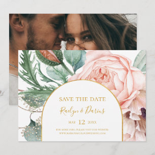 Elegant Blush Floral Garden   Photo Horizontal Sav Save The Date