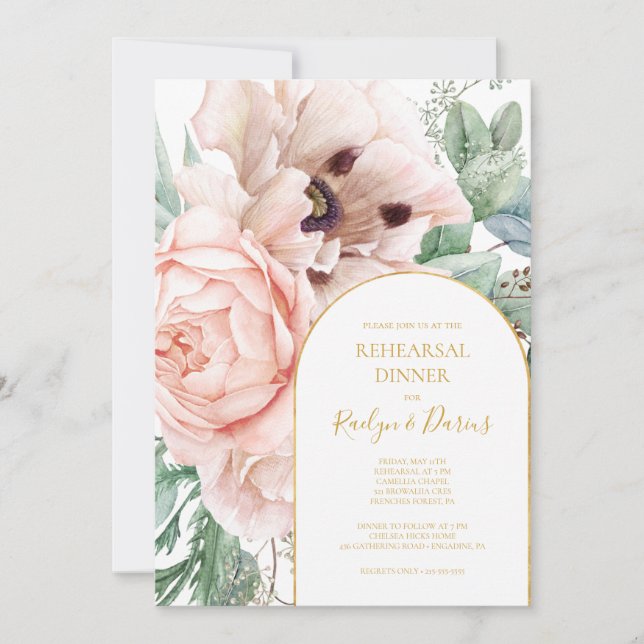 Elegant Blush Floral Garden | Rehearsal Dinner Invitation (Front)