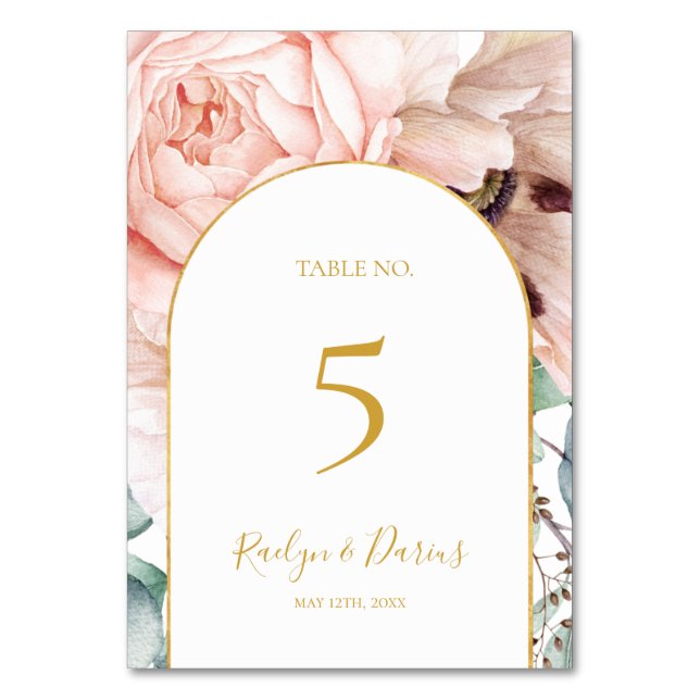 Elegant Blush Floral Garden | Table Number (Front)