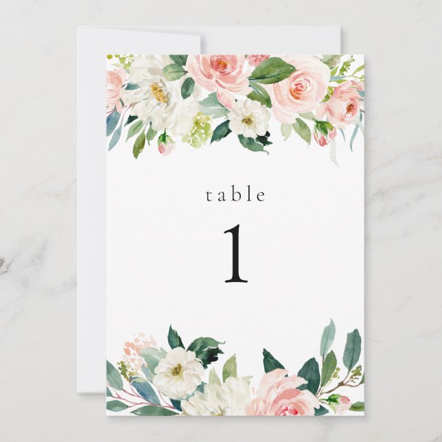Elegant Blush Floral Garden Table Number Cards (Front)