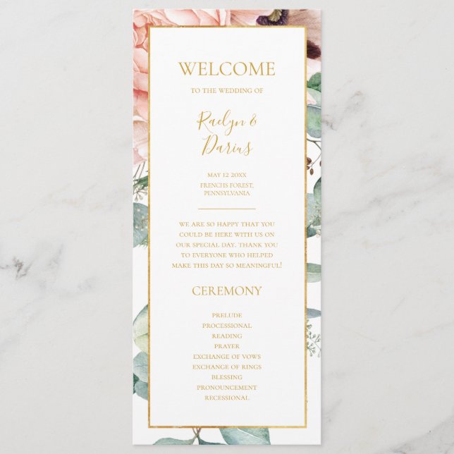 Elegant Blush Floral Garden | Wedding Program (Front)