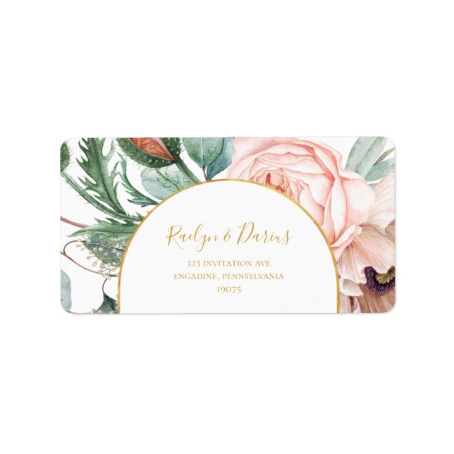 Elegant Blush Floral Garden | Wedding RSVP Address Label (Front)