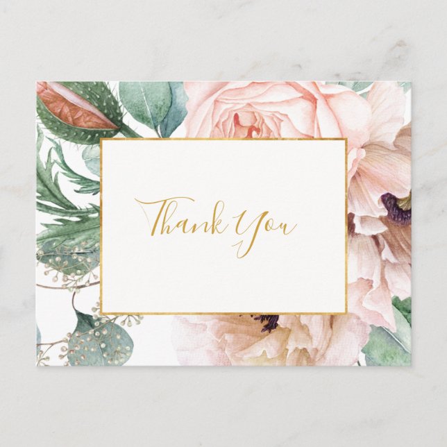 Elegant Blush Floral Garden | Wedding Thank You  Postcard (Front)