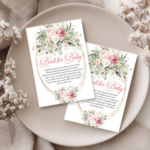 Elegant blush floral gold boho baby shower book  enclosure card