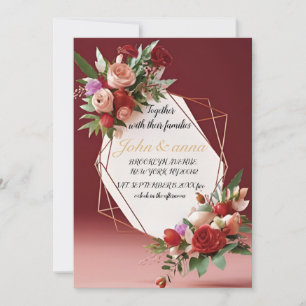 Elegant Blush Floral Gold Frame Wedding Invitation