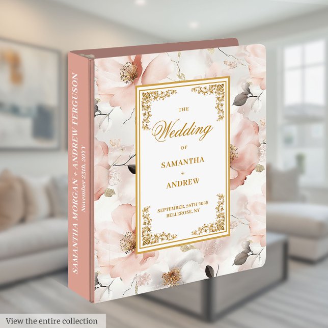 Elegant blush floral gold wedding memory album binder (Elegant blush floral gold wedding memory album 3 ring binder)