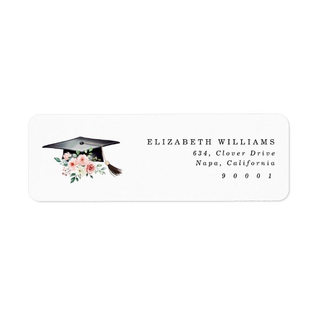 Élégant Blush Floral Graduation Casquette Étiquett (Devant)