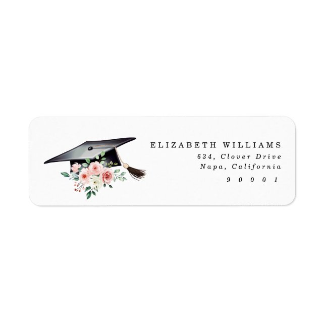 Elegant Blush Floral Graduation Hat Address Label  (Front)