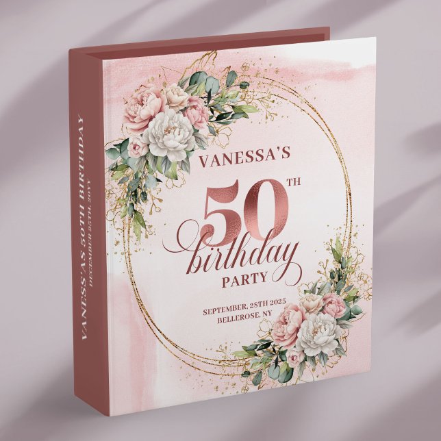 Elegant Blush Floral Greenery 50th Birthday Memory Binder (Elegant Blush Floral Greenery 50th Birthday Memory Book)