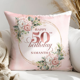 Elegant Blush Floral Greenery 50th Pillow Gift